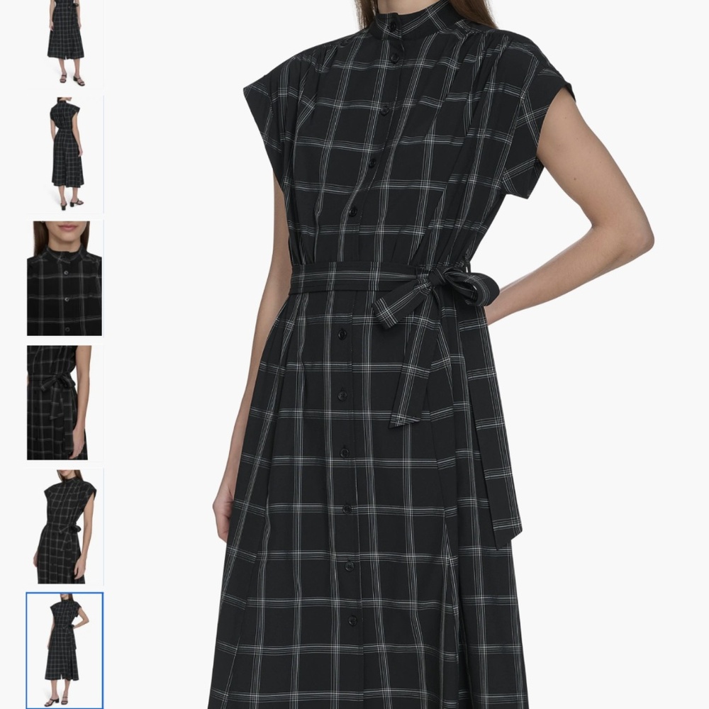 Calvin Klein Windowpane Plaid Cap Sleeve Midi Shirtdress, size 10 - Picture 3 of 12